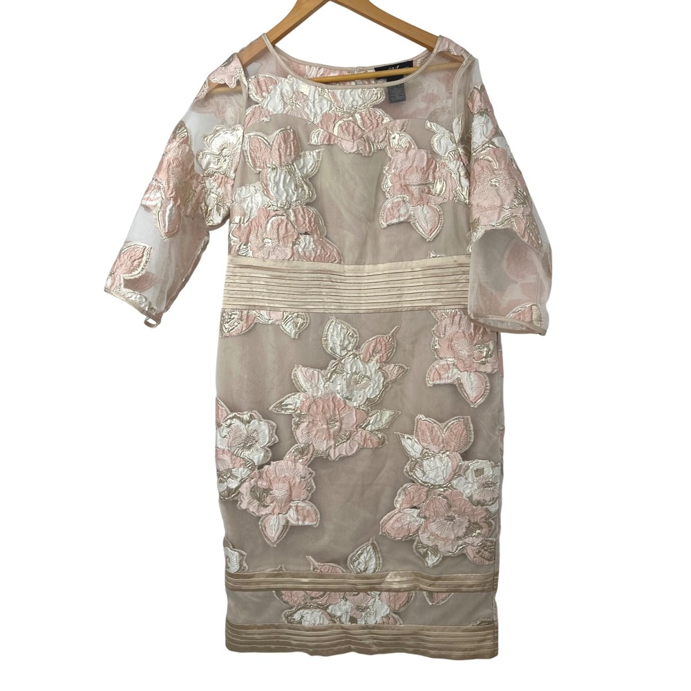Midnight Velvet Dress 10 Pink Gold Floral Embroidered Sheath Formal Romantic